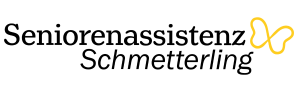 Stilisiertes gelbes Schmetterlings-Logo rechts auf schwarzem Hintergrund, verbunden mit feiner horizontaler Linie.