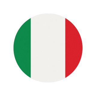 Runder Kreis mit der italienischen Flagge: vertikale Streifen in Grün, Weiß und Rot.