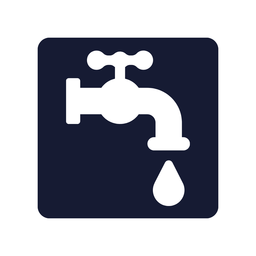 Wasserhahn-Symbol mit einem herabfallenden Wassertropfen.