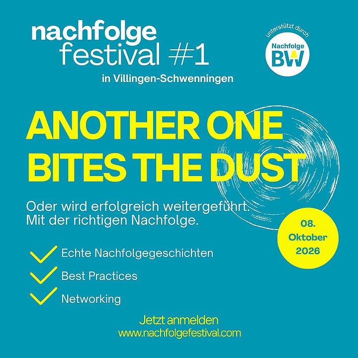 Plakat für Nachfolge-Festival #1 in Villingen-Schwenningen am 08.10.2026 mit Motto 'Another one bites the dust'. (KI generiert)