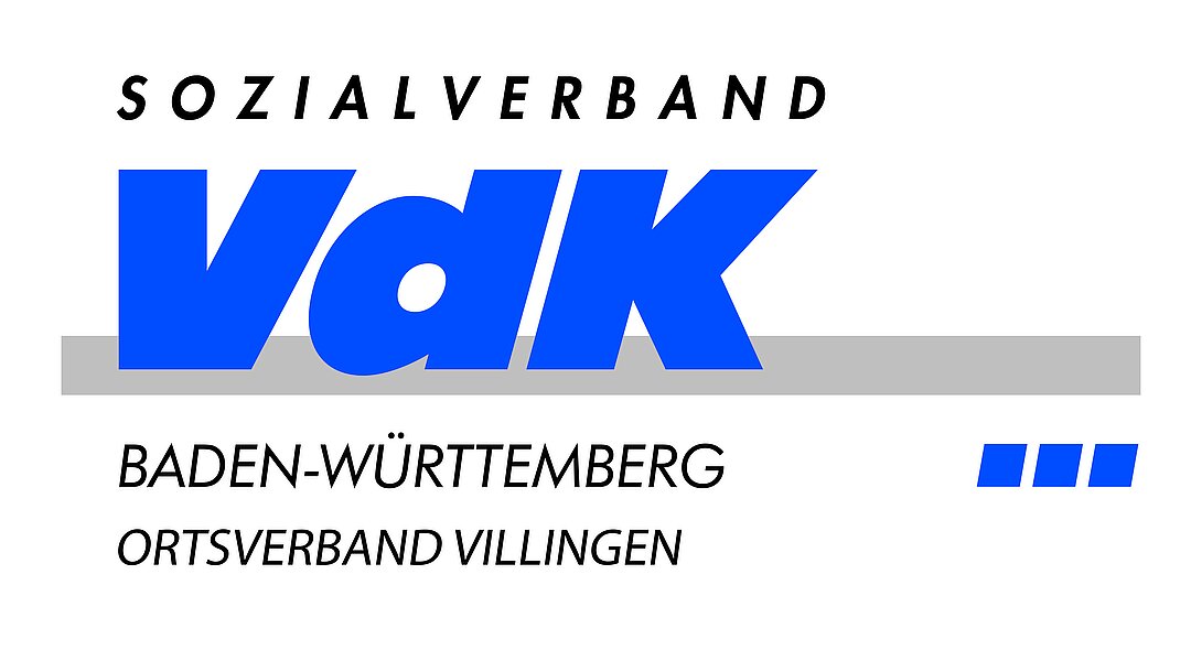 Logo des Sozialverbands VdK Baden-Württemberg, Ortsverband Villingen, mit großem blauem VdK-Schriftzug.