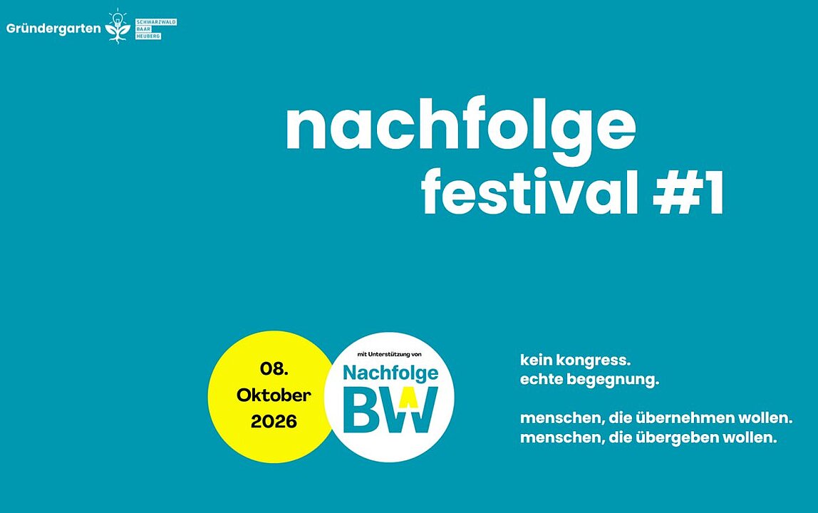 Plakat für Nachfolge Festival #1 am 08. Oktober 2026 mit BW-Logo. Kein Kongress, echte Begegnung. (KI generiert)