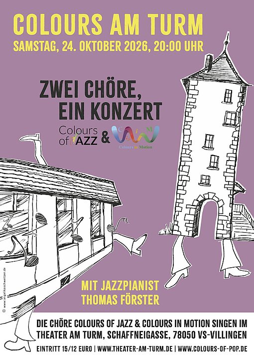 Plakat: Zwei Chöre, ein Konzert am 24.10.2026, 20 Uhr, mit Jazzpianist Thomas Förster. (KI generiert)