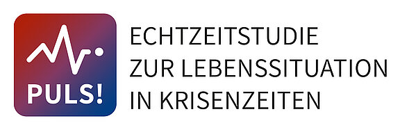 Logo mit dem Schriftzug "PULS!" und Herzschlaggrafik sowie dem Text: "Echtzeitstudie zur Lebenssituation in Krisenzeiten".