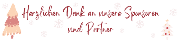 Banner mit dem Text „Herzlichen Dank an unsere Sponsoren und Partner“ in festlicher Schrift, dekoriert mit zwei stilisierten Weihnachtsbäumen und Schneeflocken.